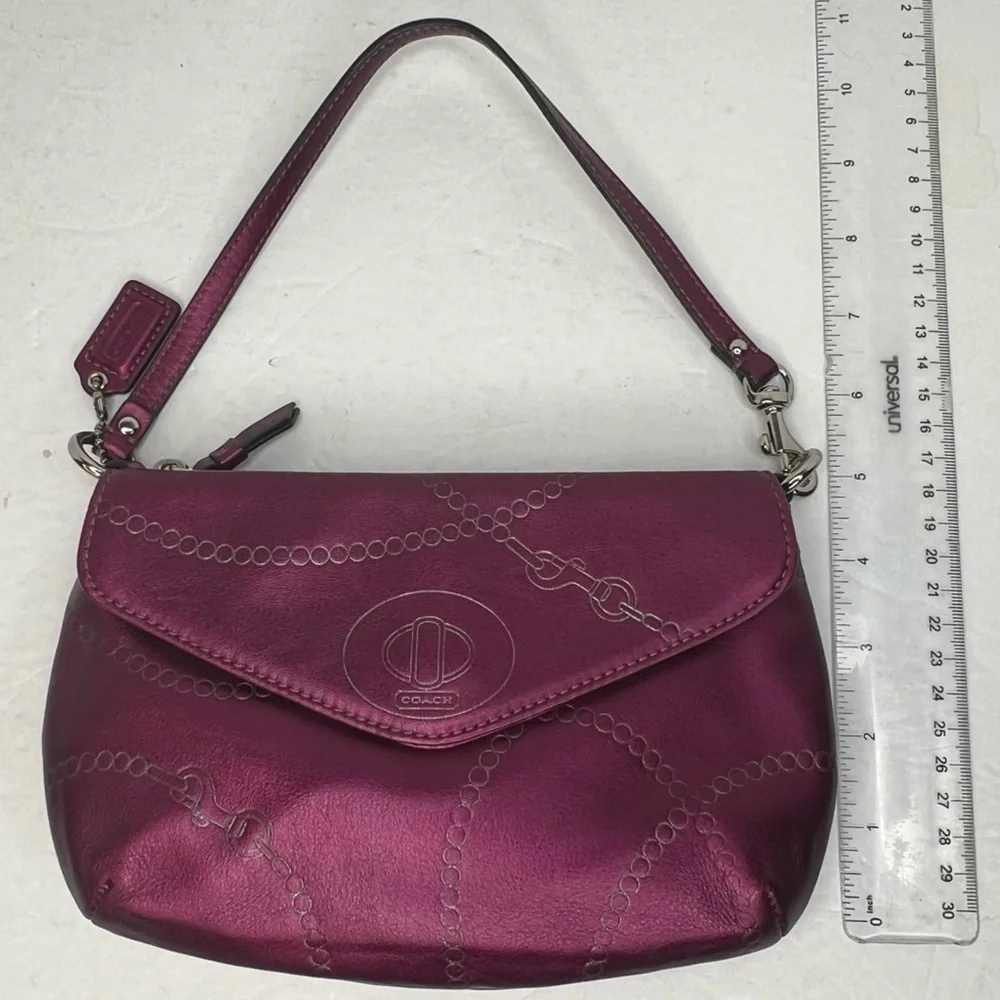 Coach Large Jewel leather Magenta Metallic Wristlet 44596 Clutch Bag